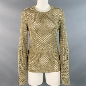 MARC JACOBS Size S Gold Nylon Metallic Knit Crew Neck Pullover